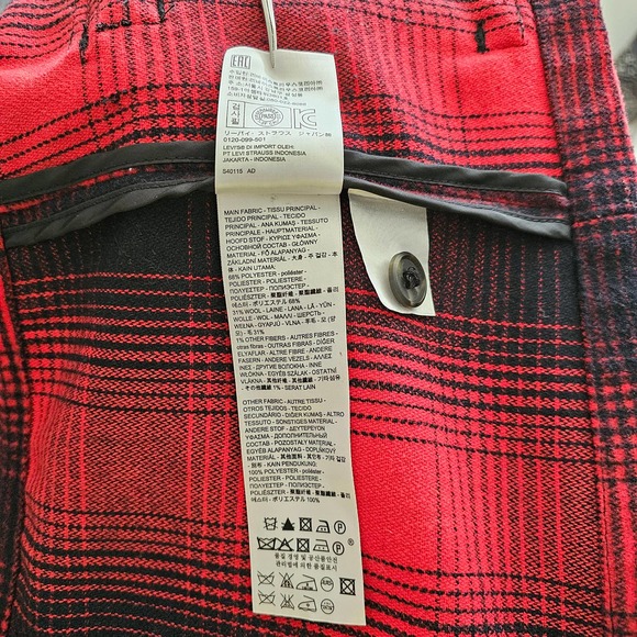 LEVI'S Women's Red & Black Plaid Wool Blend Zipper and Snap Button Jacket Sz S - Picture 15 of 16